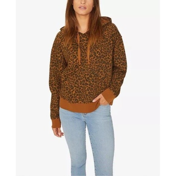 Sanctuary Brown Black Leopard Print NWT Hoodie Animal Print Size Large - Picture 1 of 11